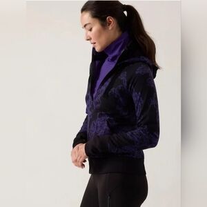 Athleta Purple Bomber Jacket with Plush Material and Fitted Silhouette